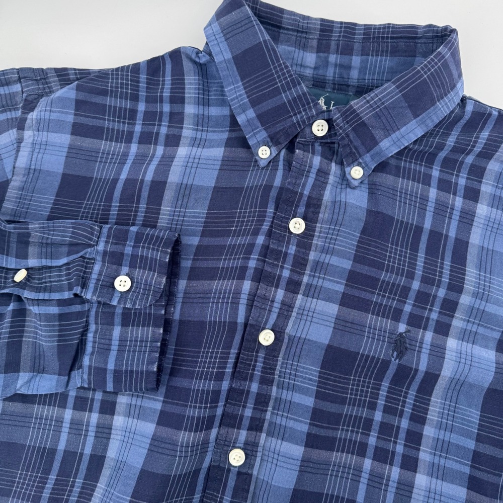 Ralph Lauren Custom Fit Blue Plaid Button Down Shirt Men's XL *Read